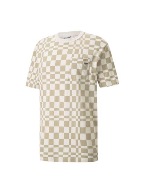 PUMA Contrasting Colors Sports Plaid Round Neck Short Sleeve Khaki 533033-42