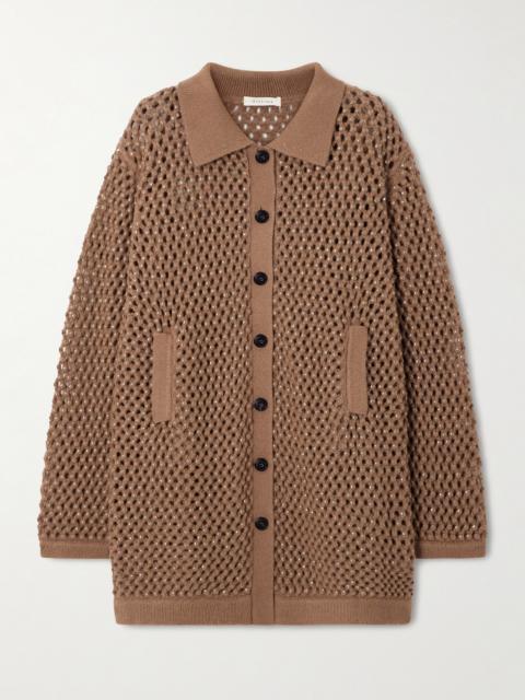 Crystal-embellished Open-knit Wool Cardigan