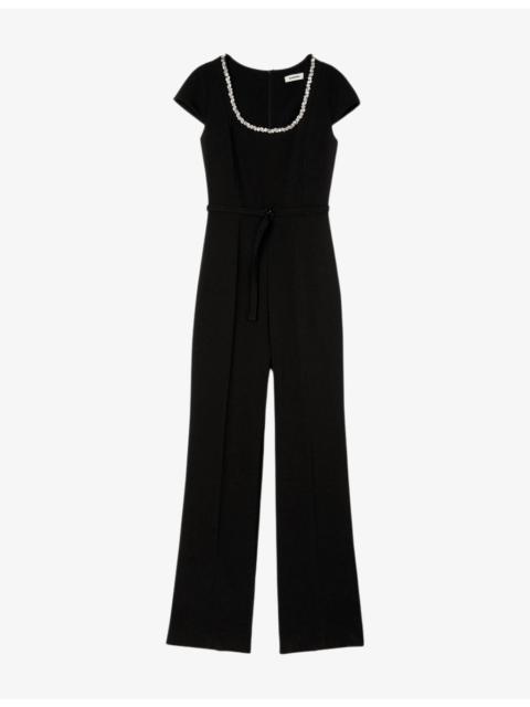 Embellished Curved-Neck Woven Jumpsuit