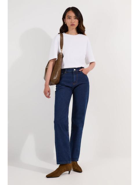 Rigid Denim Mid Rise Straight Leg Jean