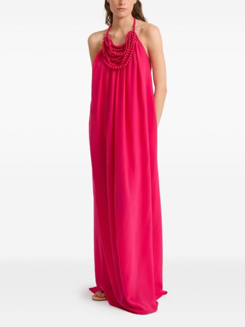 beaded-neckline crepe maxi dress