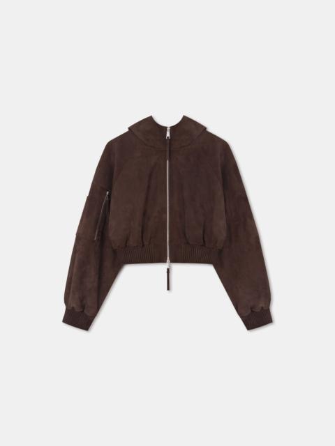 BERRY
Suede hooded bomber jacket