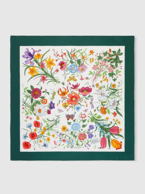 Printed Flora silk twill carré