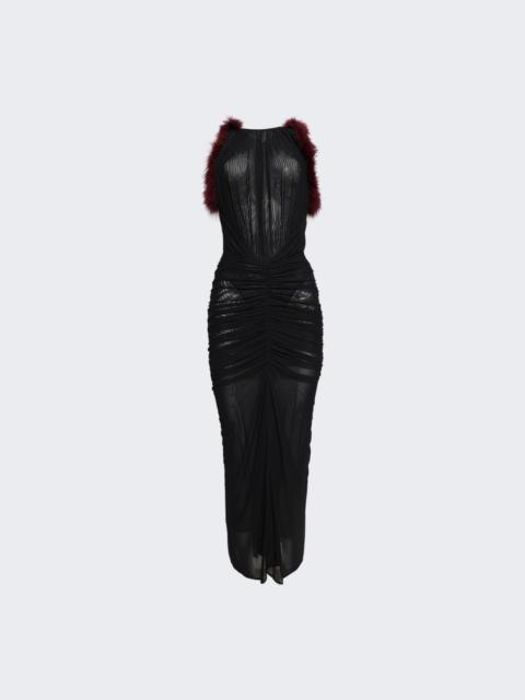 Marabou Ruched Dress Black And Dark Burgundy