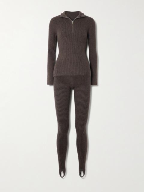 Ella Ribbed Cashmere Half-zip Sweater And Leggings Ski Set