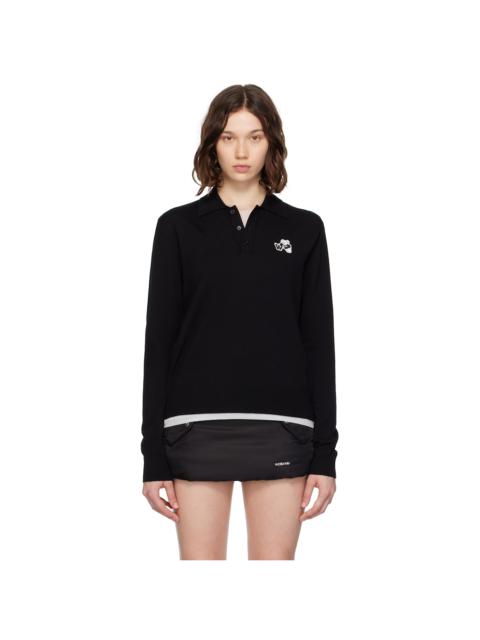 Black Wool Patched Logo Polo