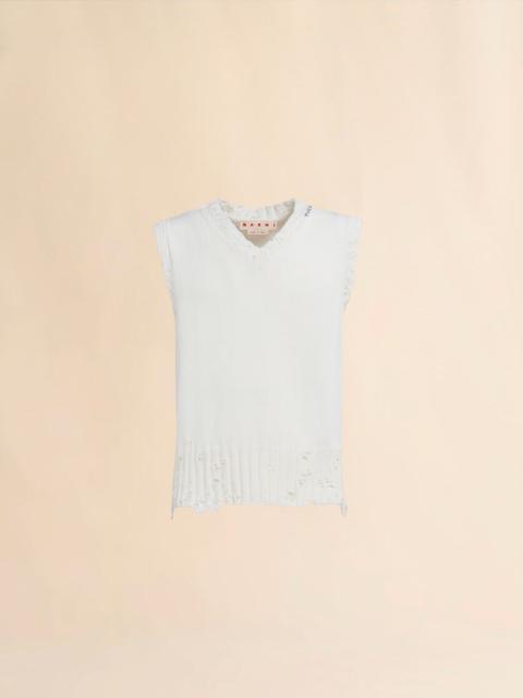 WHITE COTTON V-NECK VEST