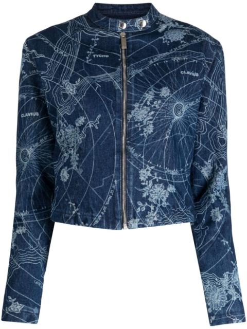 Map-print denim jacket