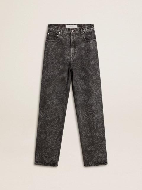 Women's black jeans with a floral motif