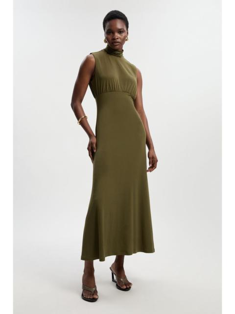 High Neck Jersey Crepe Maxi Dress