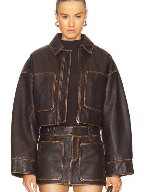 Cropped Leather Patch Pocket Jacket