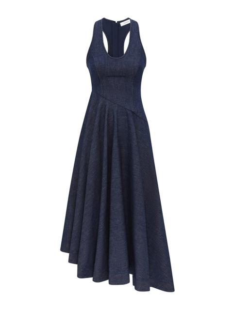 DENIM SCOOP NECK MIDI DRESS