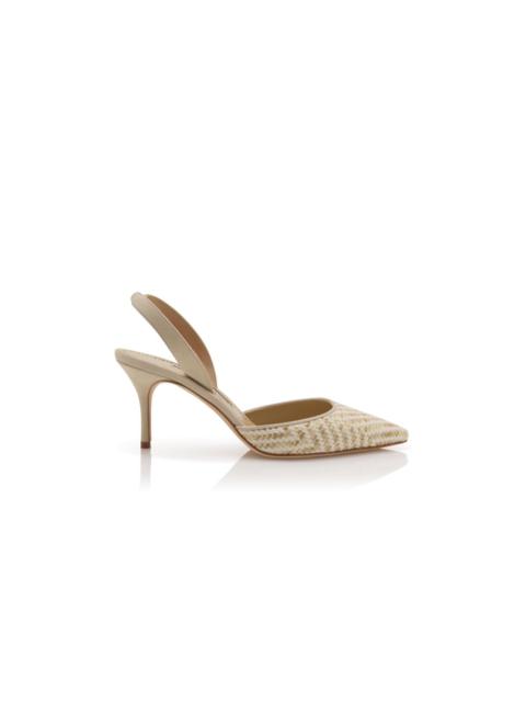 Light Beige And Cream Raffia Slingback Pumps