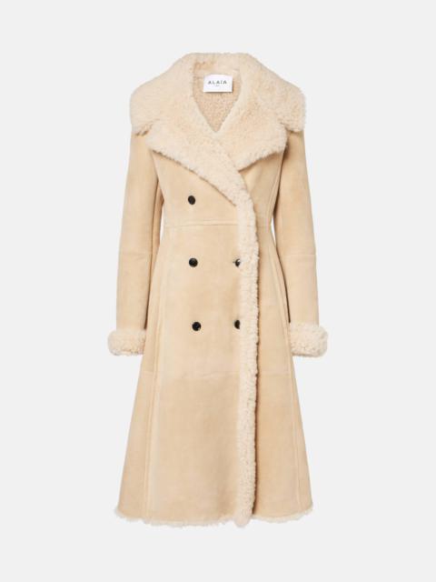 Shearling-trimmed suede coat