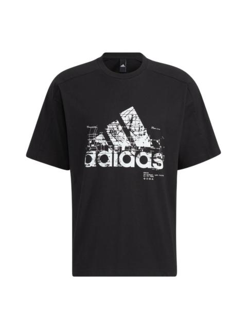 Men's adidas Line Large Logo Printing Round Neck Short Sleeve Black T-Shirt HD0066