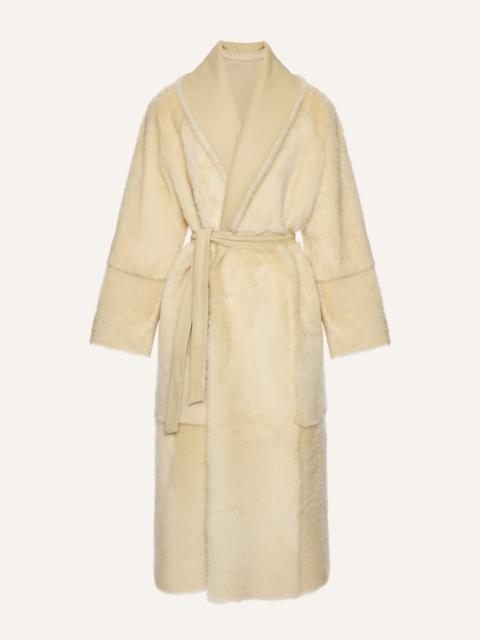 Reversible shearling wrap coat in cream