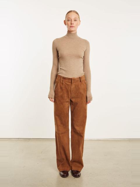 DARK COGNAC SUEDE STRAIGHT LEG TROUSER