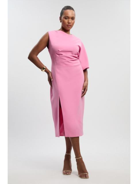 Plus Size Soft Tailored One Shoulder Pencil Midi Dress