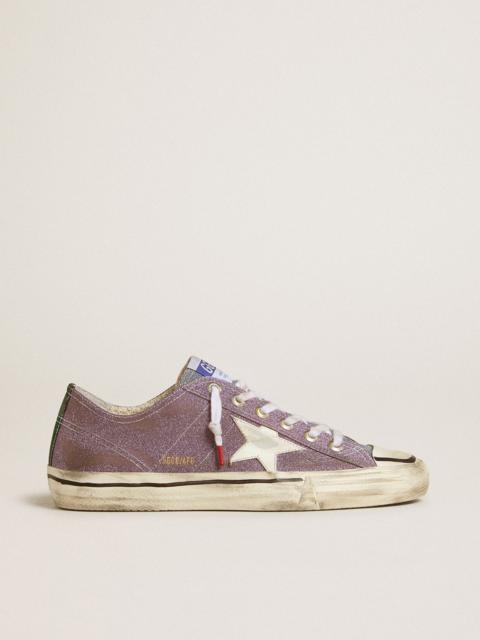 Men’s V-Star LAB in lilac leather and glitter with white star and silver glitter tongue