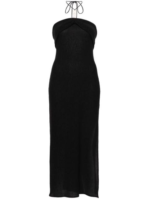 halterneck crinkled midi dress