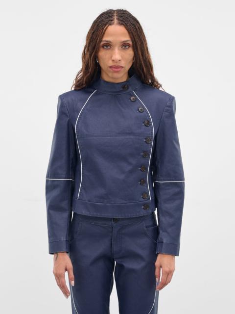 Blue Cotton Canvas Button Jacket