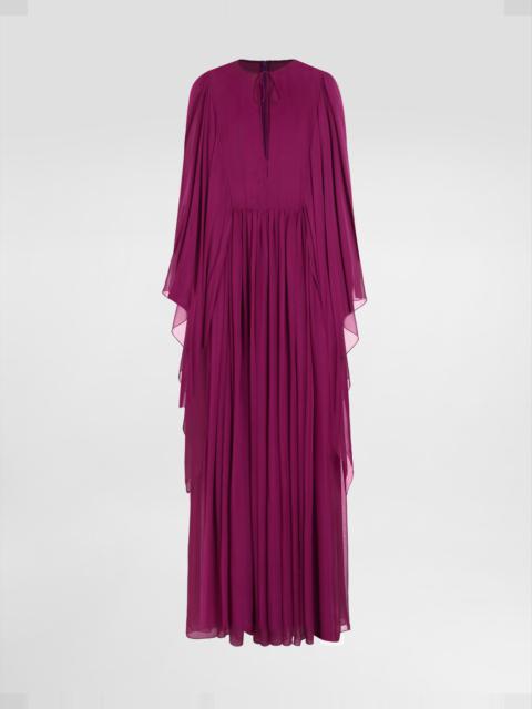 Long silk chiffon caftan with drawstring