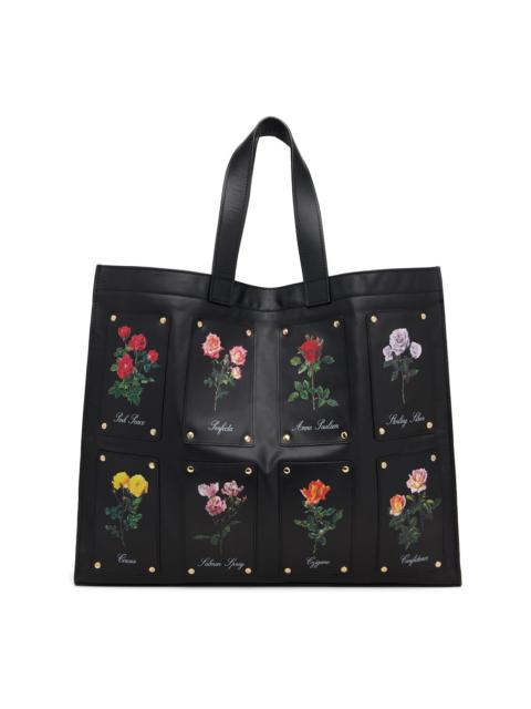 Black Patched Rose Shopper Tote