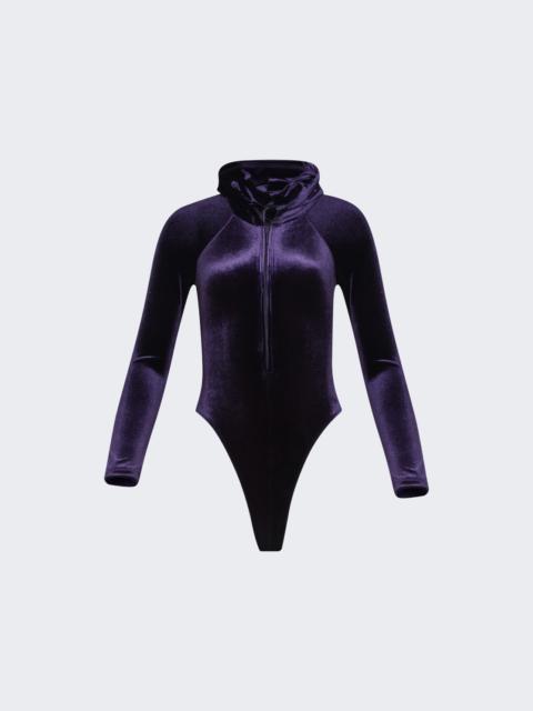 Velvet Bodysuit With A Hood Purple