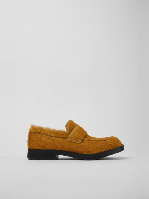 Dark yellow long calf hair leather loafers