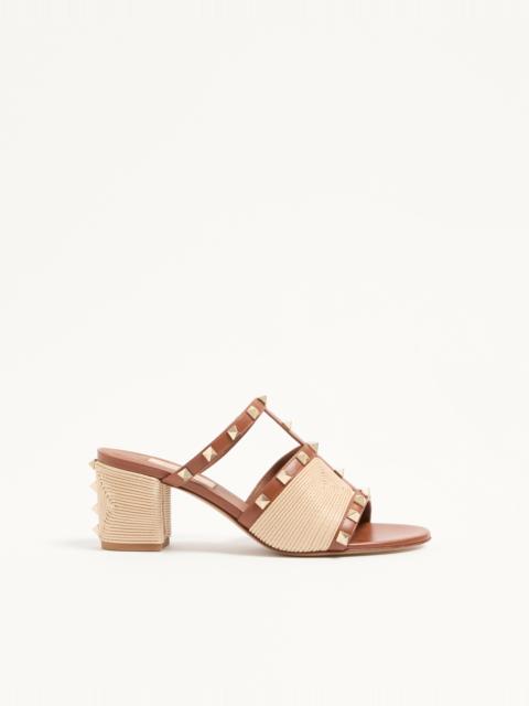 ROCKSTUD SLIDE SANDAL IN CALFSKIN WITH CORNELY EMBROIDERY 60MM