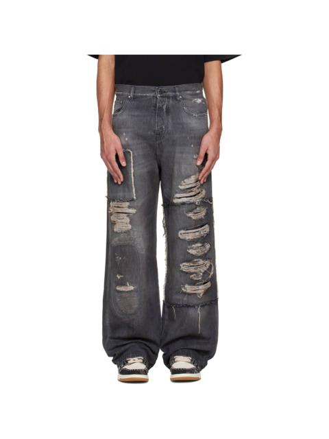 Black Carpenter Repaired Baggy Jeans