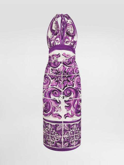 Majolica-print charmeuse dress