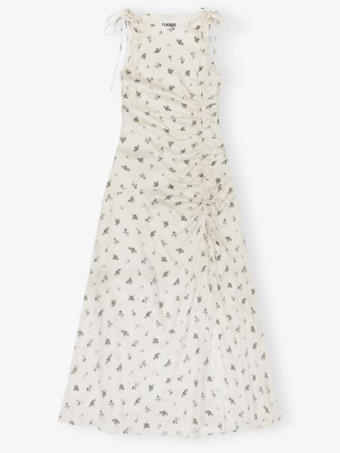 WHITE SATIN GATHERED DRESS