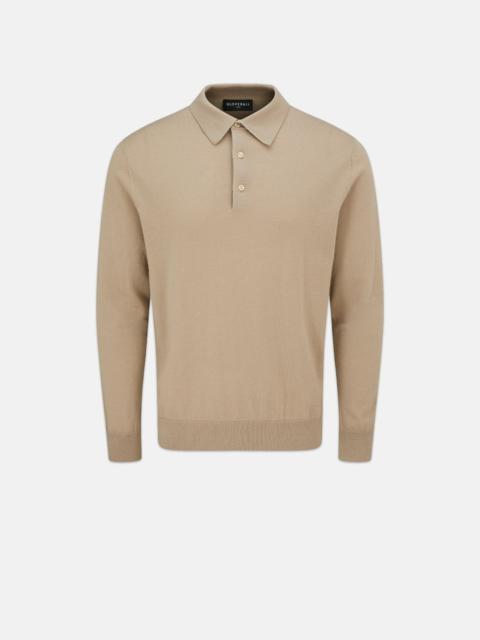 Men's Long Sleeve Knitted Polo Shirt Camel