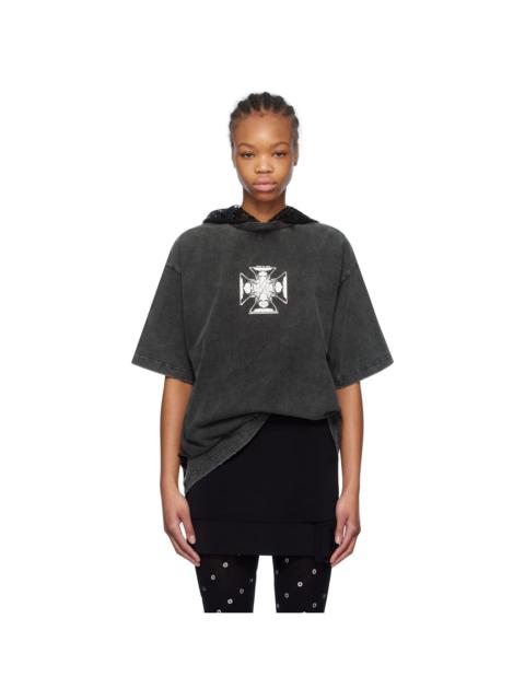 Black Heart Cross Hooded T-shirt
