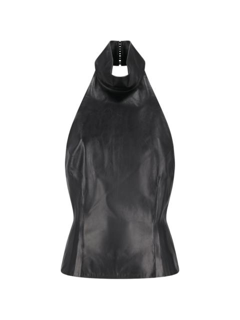 halterneck leather blouse