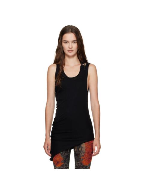 Black Ribbed Twisted Double Layer Piercing Tank Top