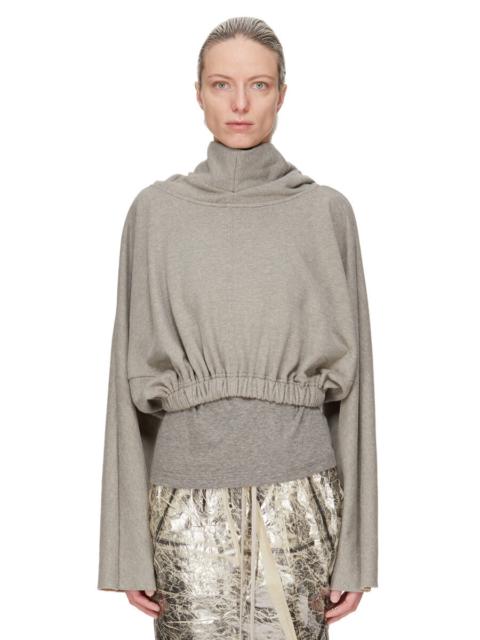 Cropped cotton-blend jersey hoodie Gray