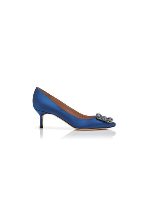 Blue Satin Jewel Buckle Pumps