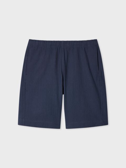 Navy Stretch-Cotton Seersucker Shorts