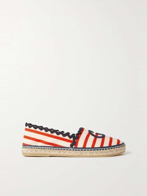Logo-embroidered striped canvas espadrilles