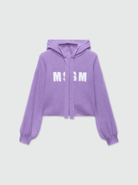 Purple cashmere blend hooded sweater with MSGM logo