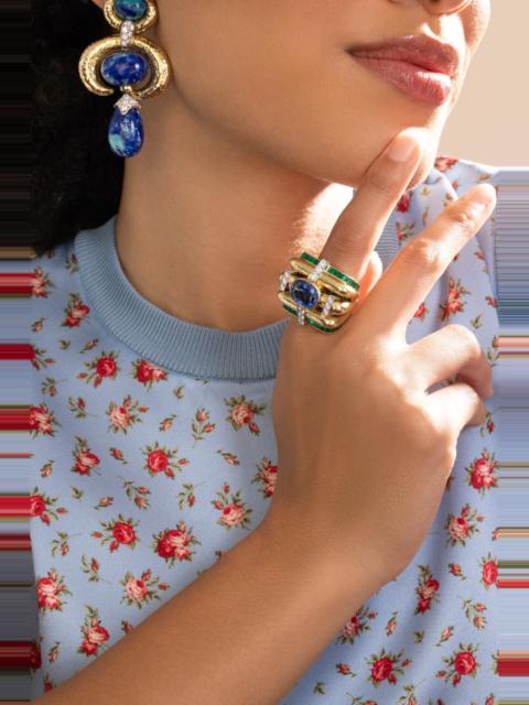 Sapphire Emerald Diamond Couture Ring