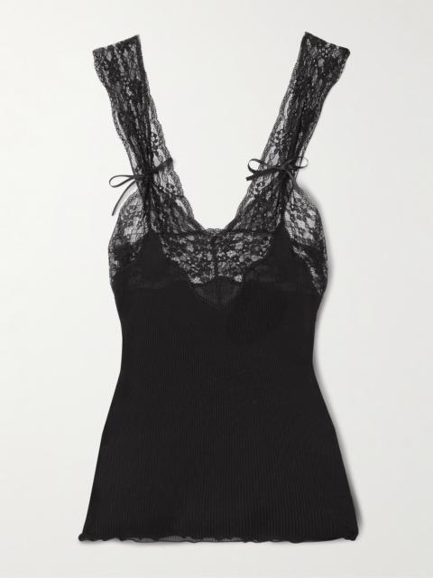 Lace-trimmed Ribbed Silk Tank