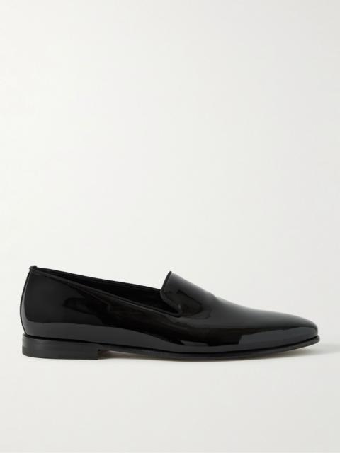 Mario Grosgrain-Trimmed Patent-Leather Loafers Black