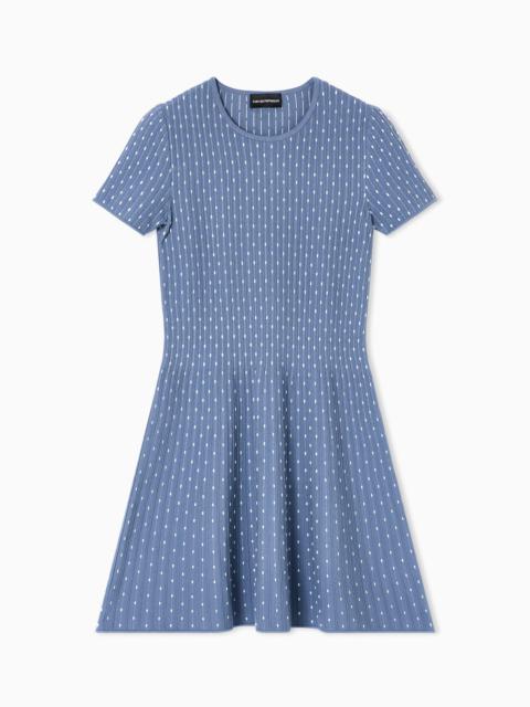 POLKA-DOT JACQUARD VISCOSE PLAIN-KNIT SHORT DRESS