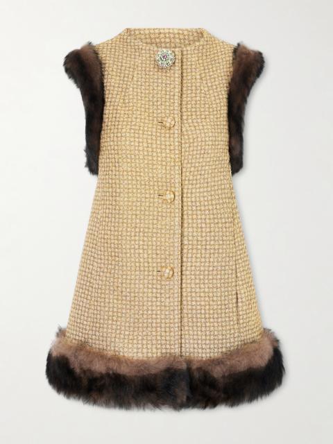 Embellished Shearling-trimmed Metallic Tweed Vest