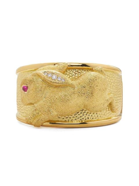 Ruby Repousse Rabbit Couture Cuff Bracelet