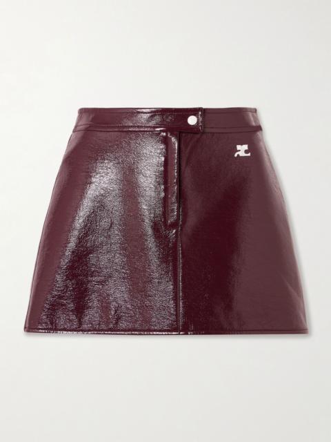 Reedition appliquéd coated cotton-blend mini skirt Burgundy