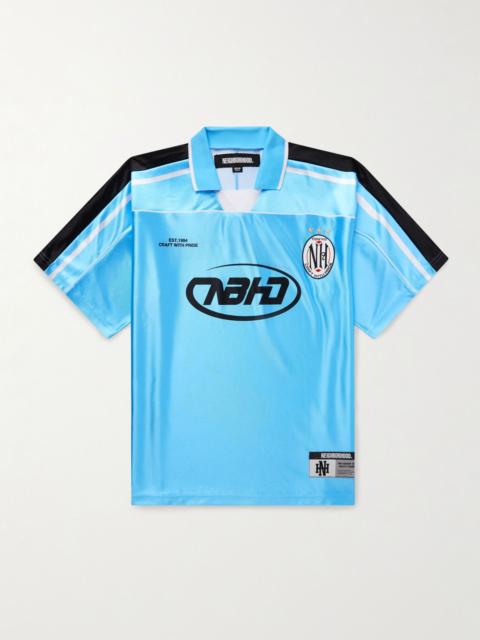 Game Appliquéd Logo-Print Striped Satin Polo Shirt Blue